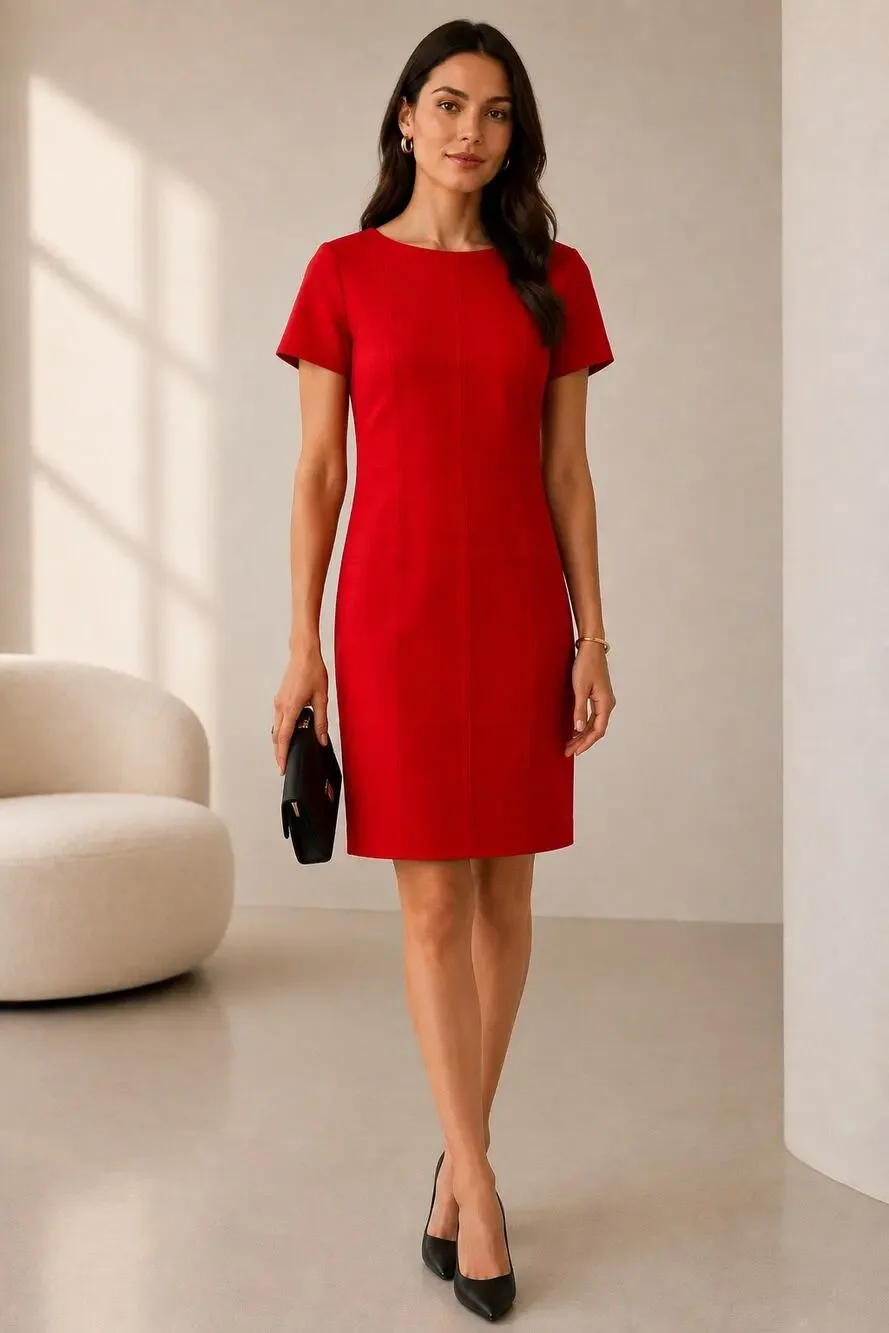 Tory Burch Classic Structured Red Short Sleeve Sheath Dress Size 6 Timeless
